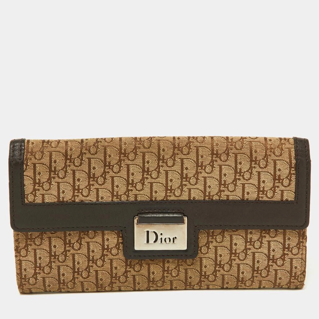 Dior Dior Beige/Brown Oblique Canvas and Leather Flap Continental Wallet 1