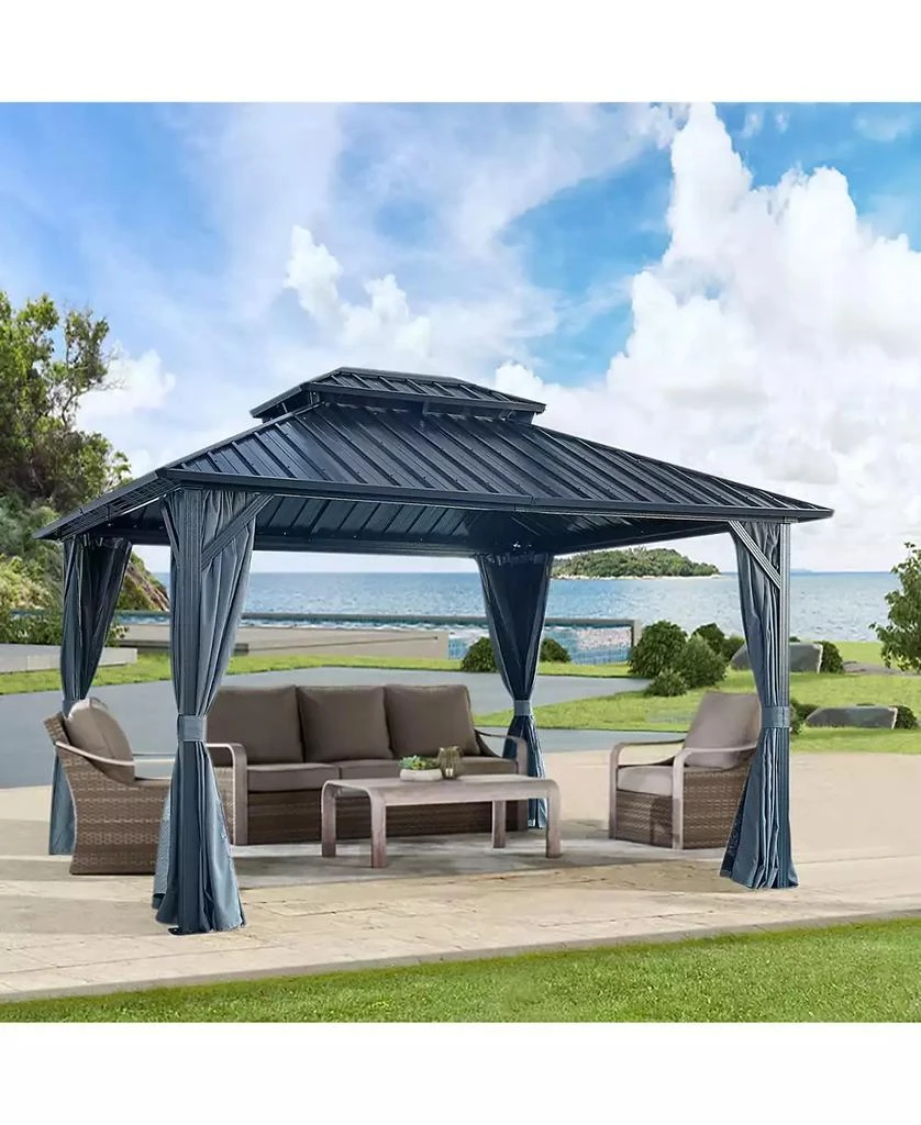 Streamdale Furniture Streamdale 10
x12
 Hardtop Gazebo, Steel Roof, Aluminum Frame, Curtains 
Netting