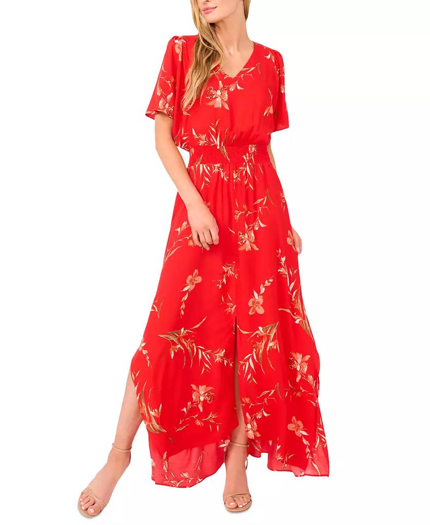 CeCe Women's V-Neck Smocked Waist Maxi Dress