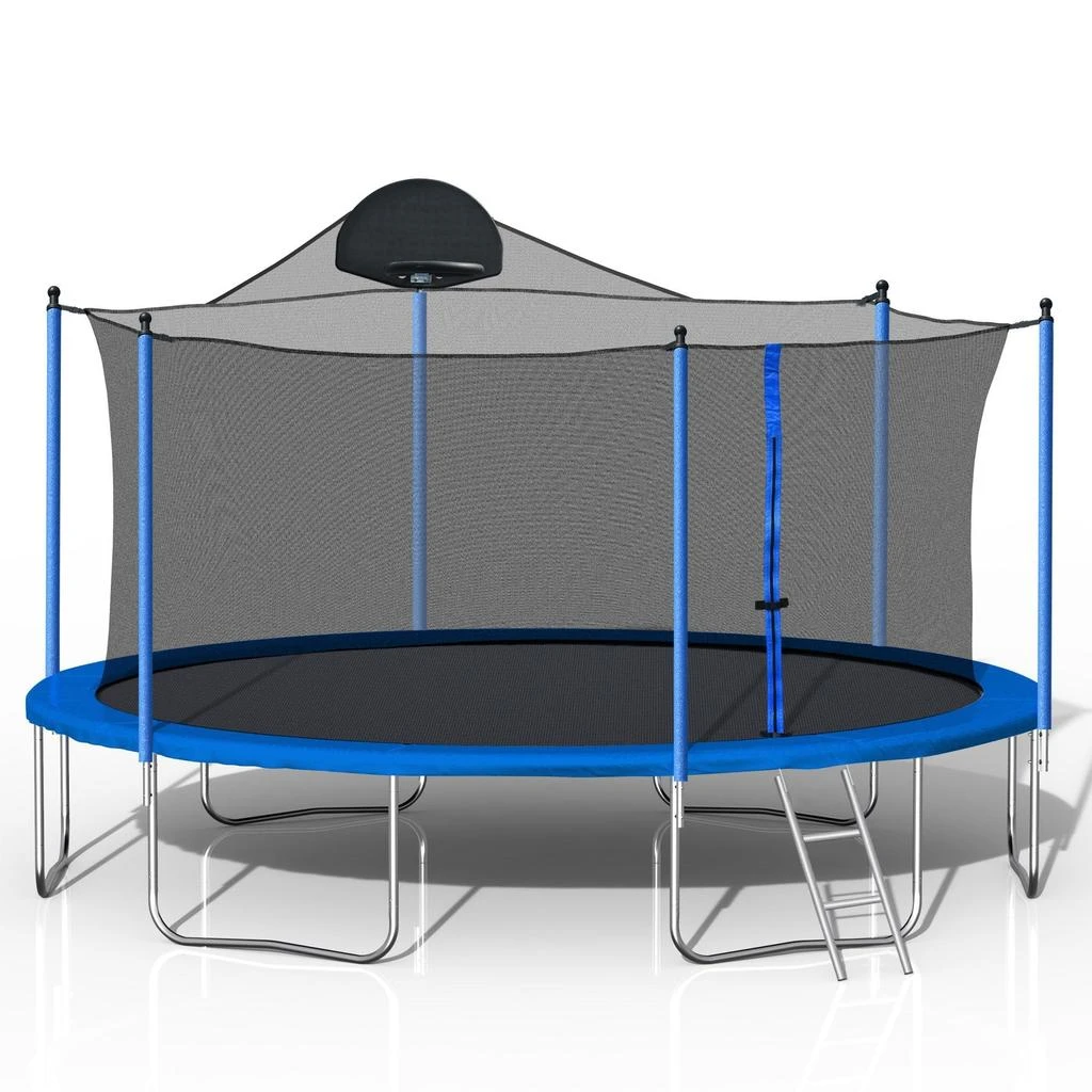 TRIPLE T 14FT Trampoline for Adults
Kids with Basketball Hoop, Outdoor Trampolines w/Ladder and Safety Enclosure Net for Kids and Adults