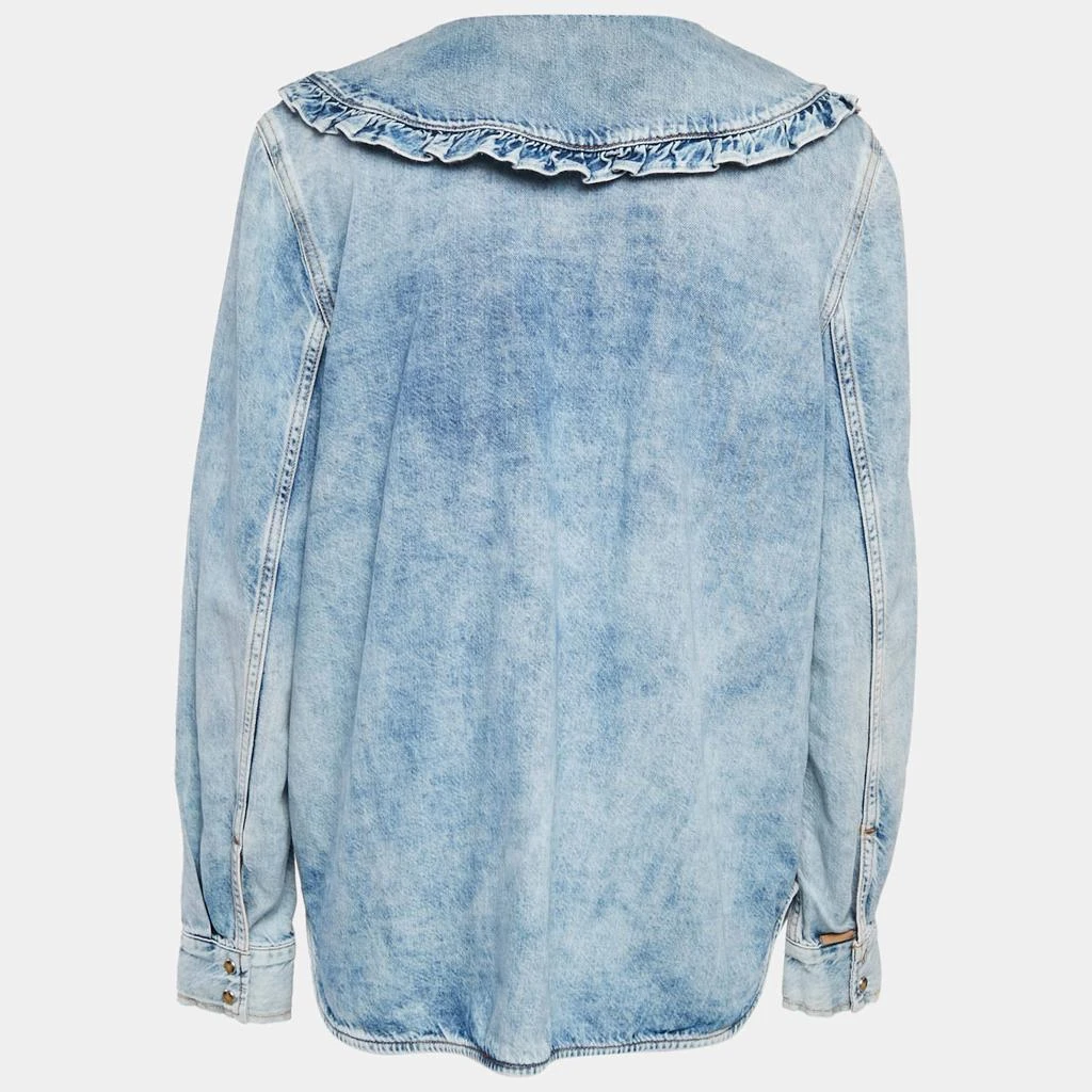 Ganni Ganni Blue Denim Ruffled Platter Collar Shirt XL 2
