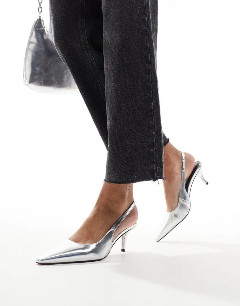 ASOS ASOS DESIGN Shake slingback kitten heels in silver 1