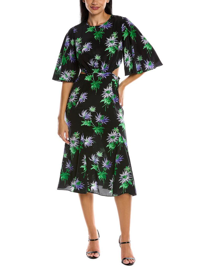 LES RÊVERIES Les Reveries Flutter Sleeve Silk Wrap Dress