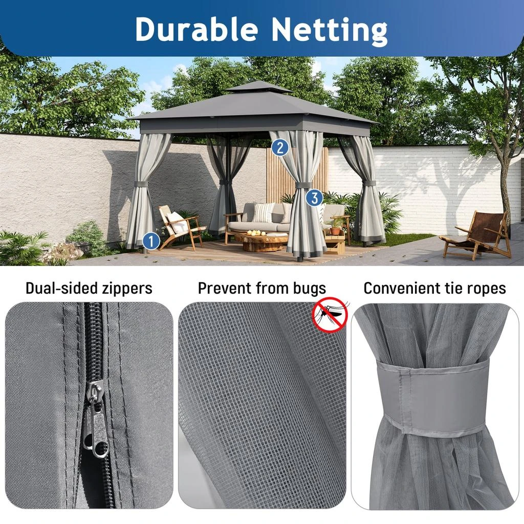 Streamdale Furniture Streamdale 10x10 Outdoor Gazebo Tent with Netting 6