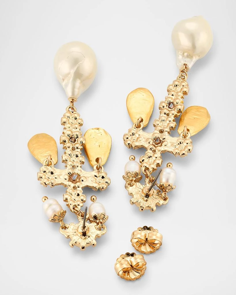 Devon Leigh White Pearl Gold Leaf Cross Post Earrings 4