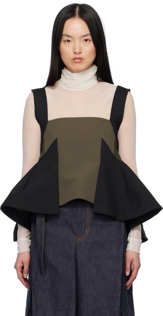 Sacai Khaki & Black Matelasse Twill Mix Pullover Tank Top