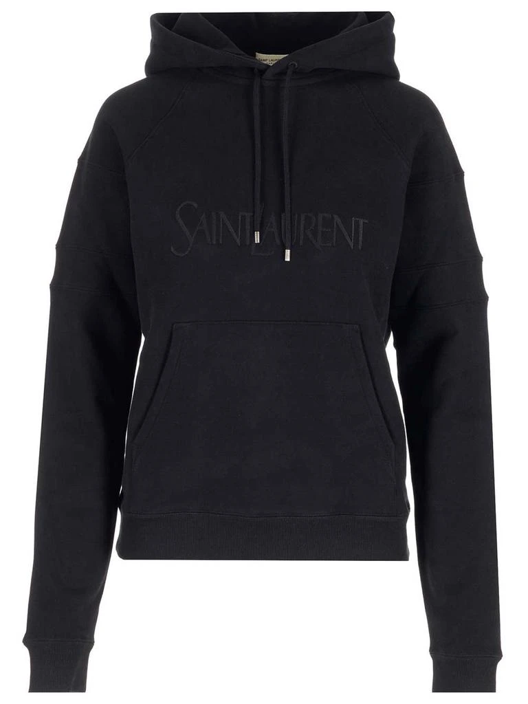 Yves Saint Laurent Saint Laurent Logo Detailed Drawstring Hoodie from Cettire