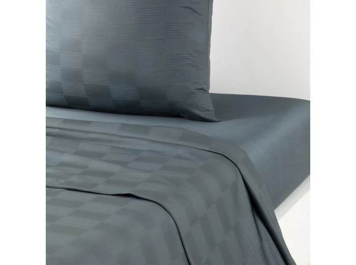 Desforges Desforges - Drap plat en satin de coton gris, Damier