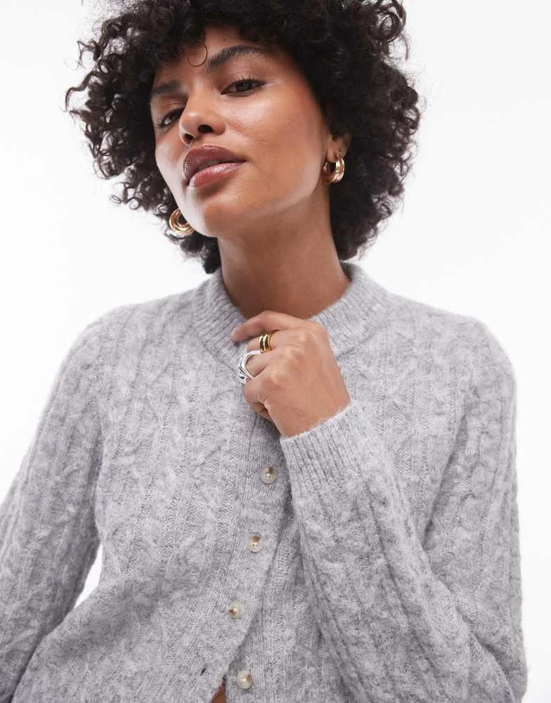 Topshop Topshop knitted cable micro cardi in grey 3