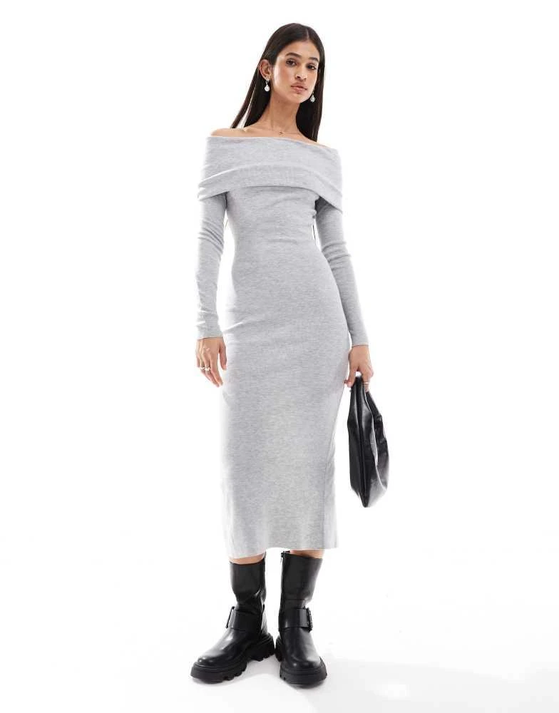 Bershka knit bardot midi dress in grey  On Sale Now with Up to 78% Off |  Discover Exclusive Deals & Savings at BeyondStyle  Authentic Bershka  Home|women with Limited-Time Discounts, Free