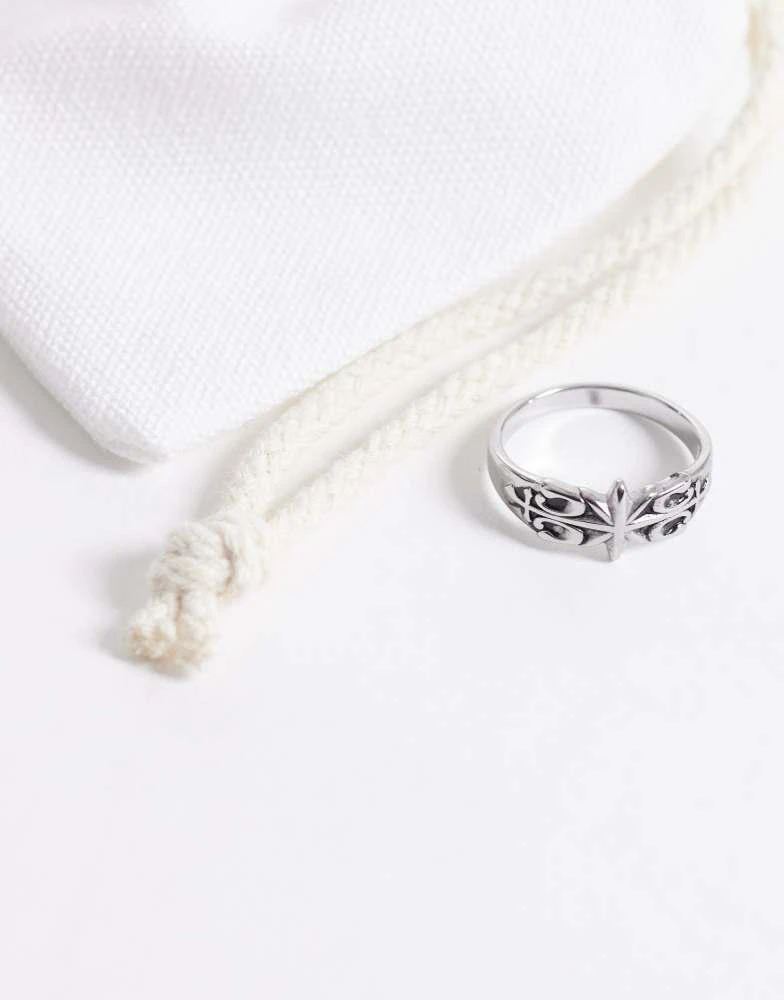 ASOS ASOS DESIGN waterproof stainless steel star and pattern ring in silver 2