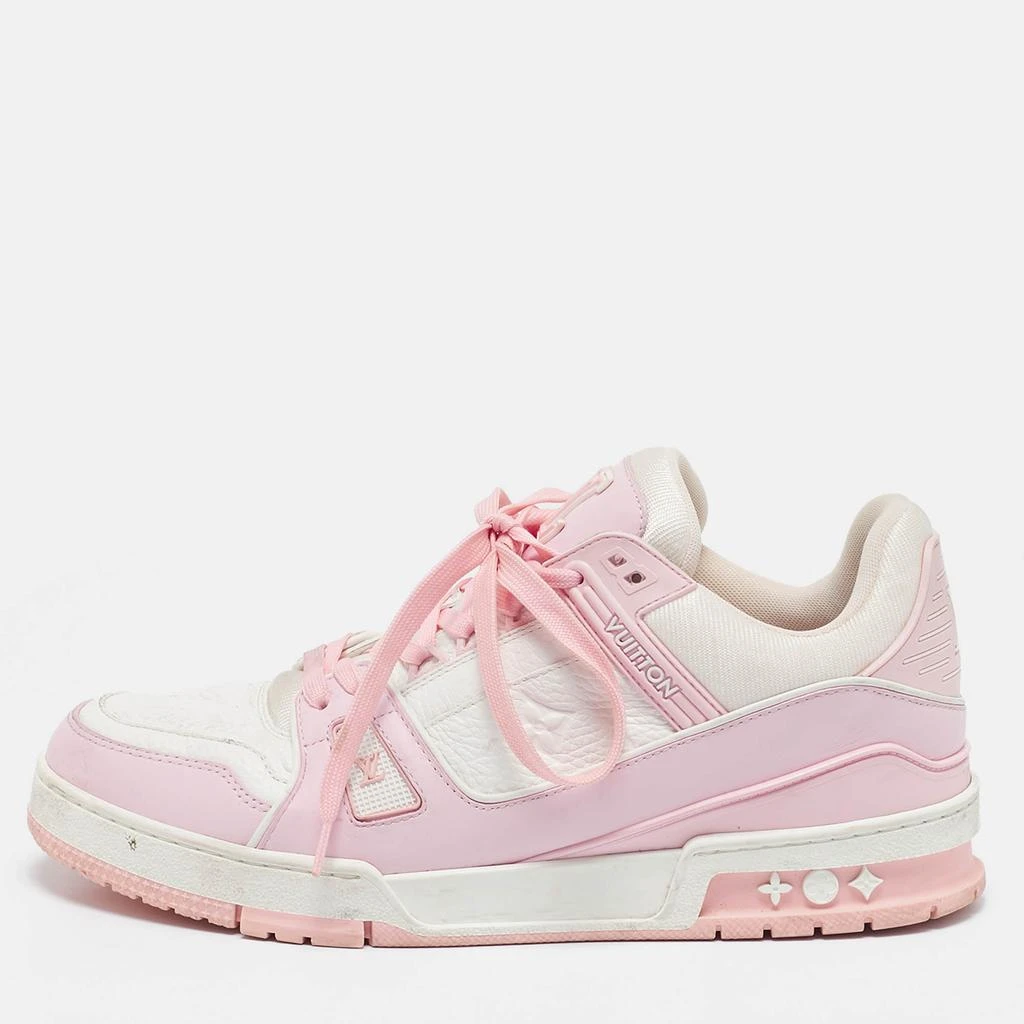 Louis Vuitton Louis Vuitton White/Pink Monogram Leather LV Trainer Sneakers Size 42  1