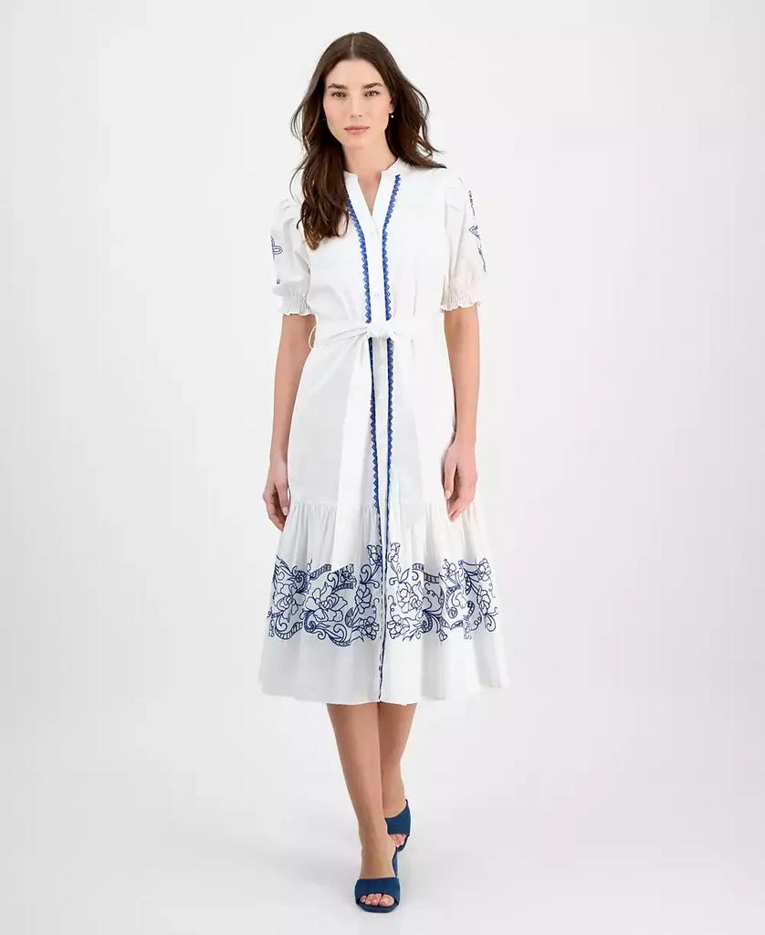 Tahari Women's Cotton Embroidered Fit & Flare Dress 1