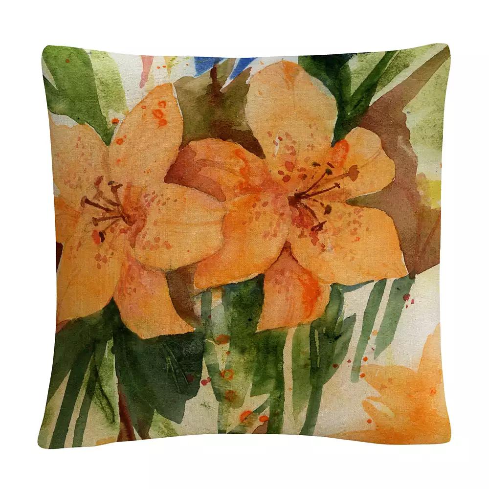 Baldwin Sheila Golden Tiger Lilies Orange Modern Decorative Pillow, 16" x 16"