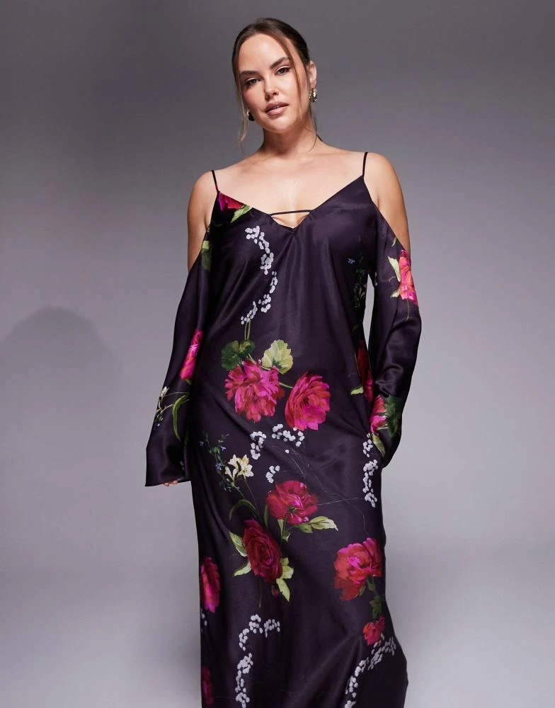 purple floral dress asos ASOS DESIGN chevron frill maxi dress in mixed purple floral print