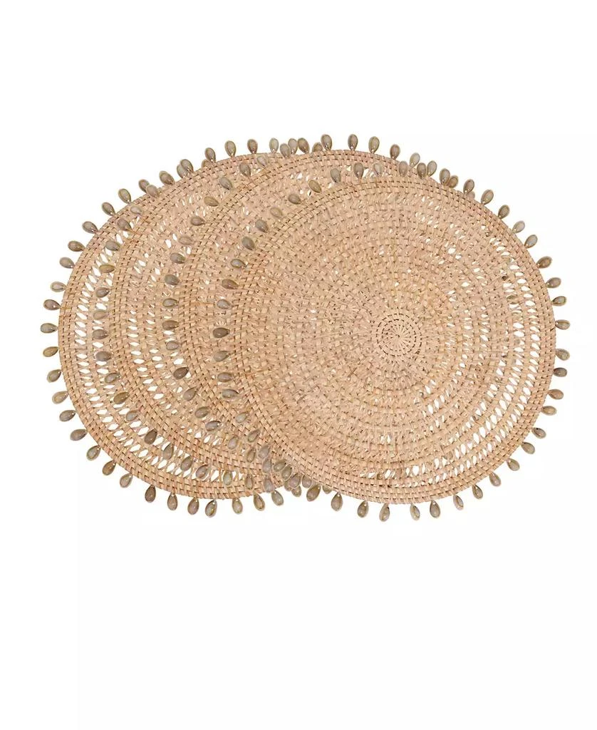 Saro Lifestyle Rattan and Shell Beaded Round Placemats, Set of 4