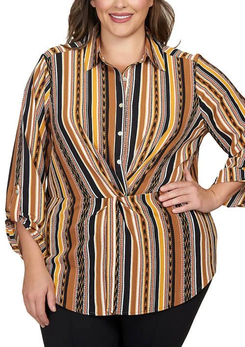 Ruby Rd Rd Plus Size Split Button Mixed Stripe Top 1