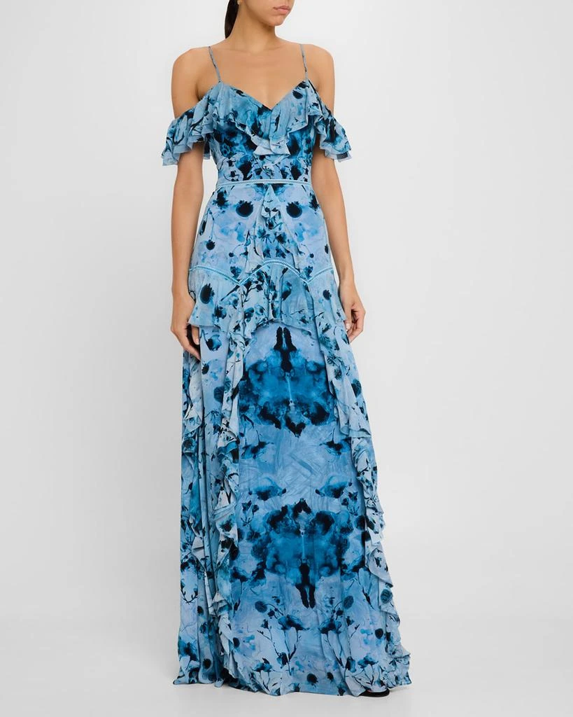 MARCHESA Cold-Shoulder Ruffle Chiffon Gown 4