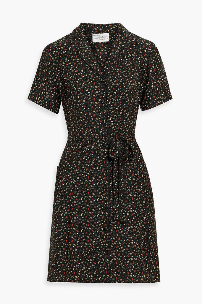 HVN Maria printed silk mini shirt dress