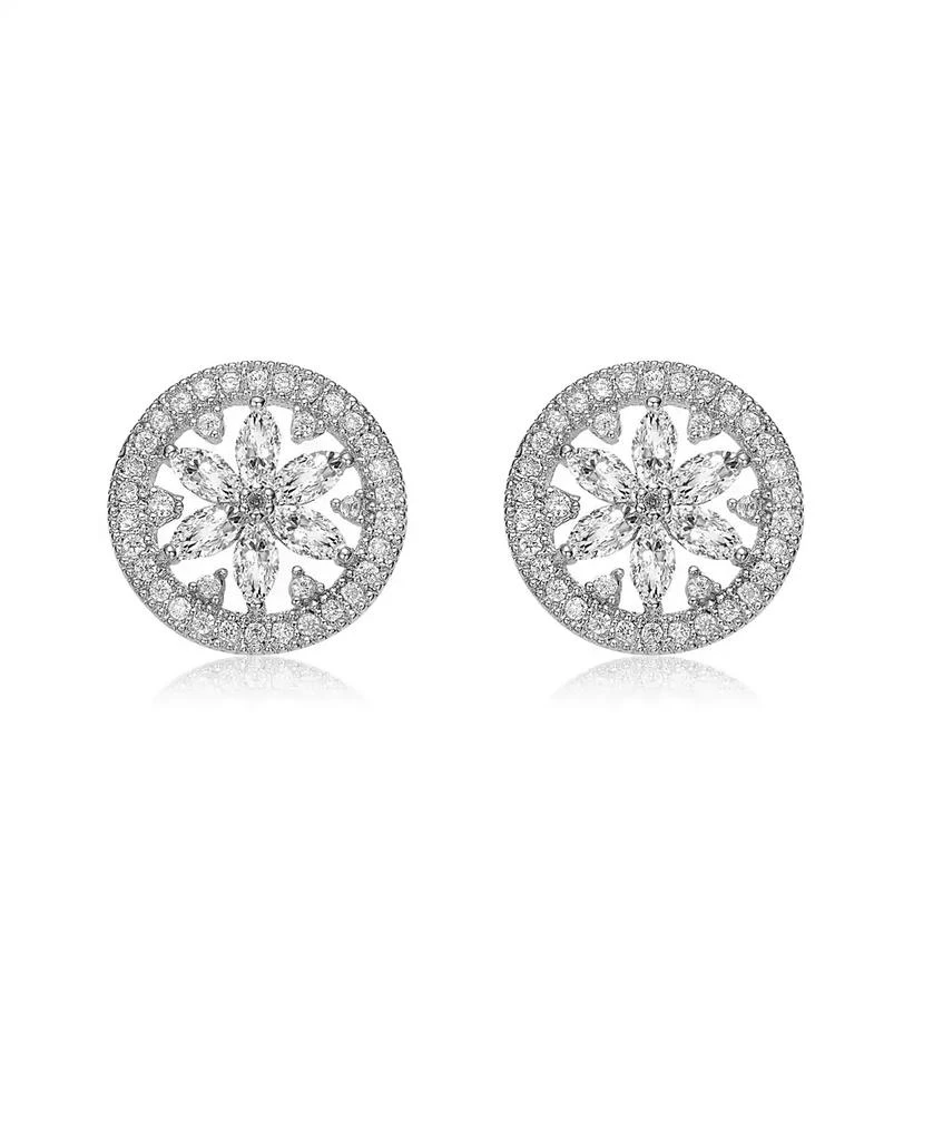 Genevive GV Sterling Silver White Gold Plated Clear Marquise with Round Cubic Zirconia Halo Wreath Earrings 3
