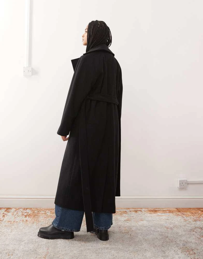 Weekday Weekday Kia wool blend oversized coat with tie waist detail in black 4