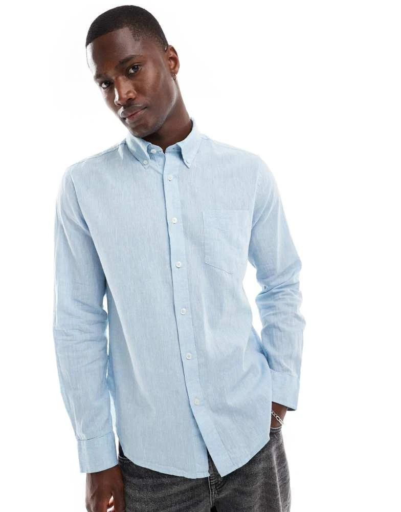 Ben Sherman Ben Sherman long sleeve linen shirt in light blue 1
