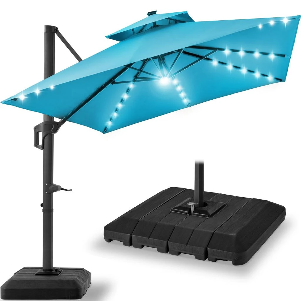 Best Choice Products 12x12ft 2-Tier Square Outdoor Solar LED Cantilever Umbrella w/ 360-Rotating Base  –
