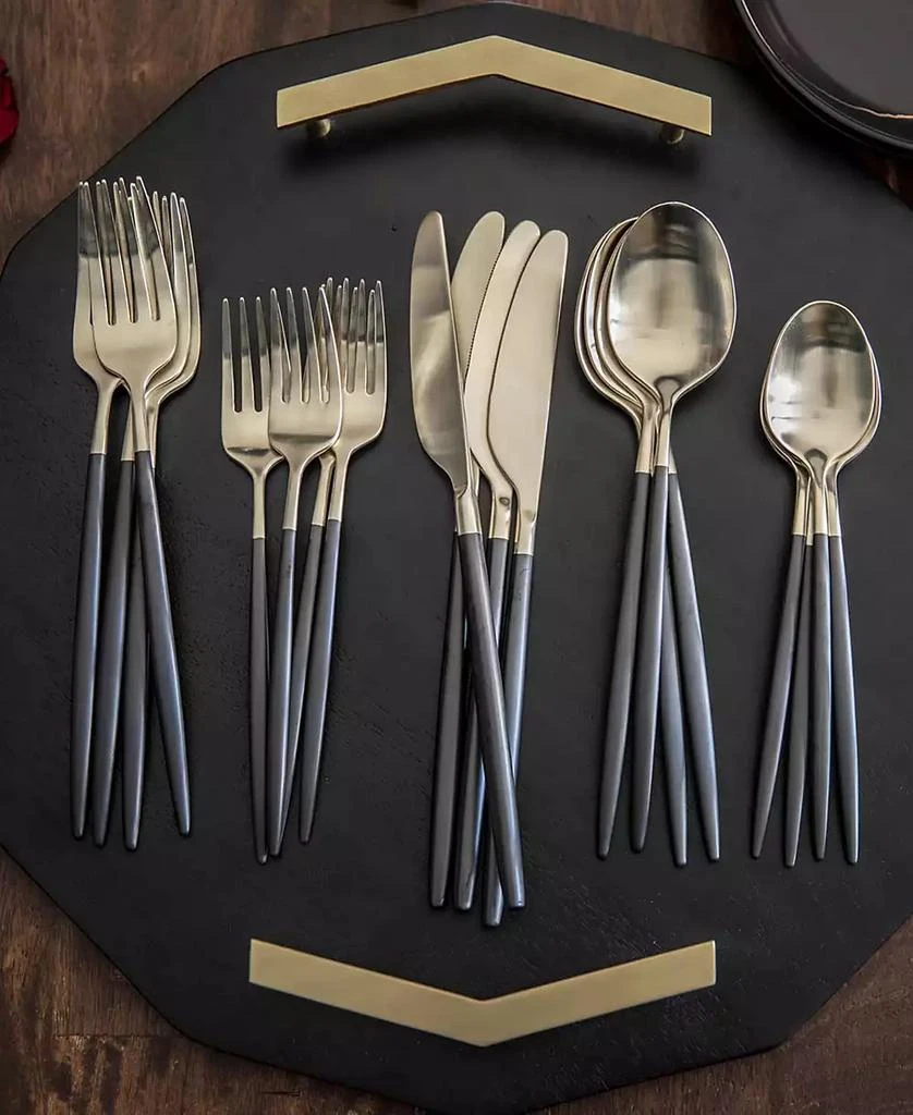 Cambridge Silversmiths Gaze Two Tone Black-Gold Satin 20 Piece Flatware Set, Service For 4 2