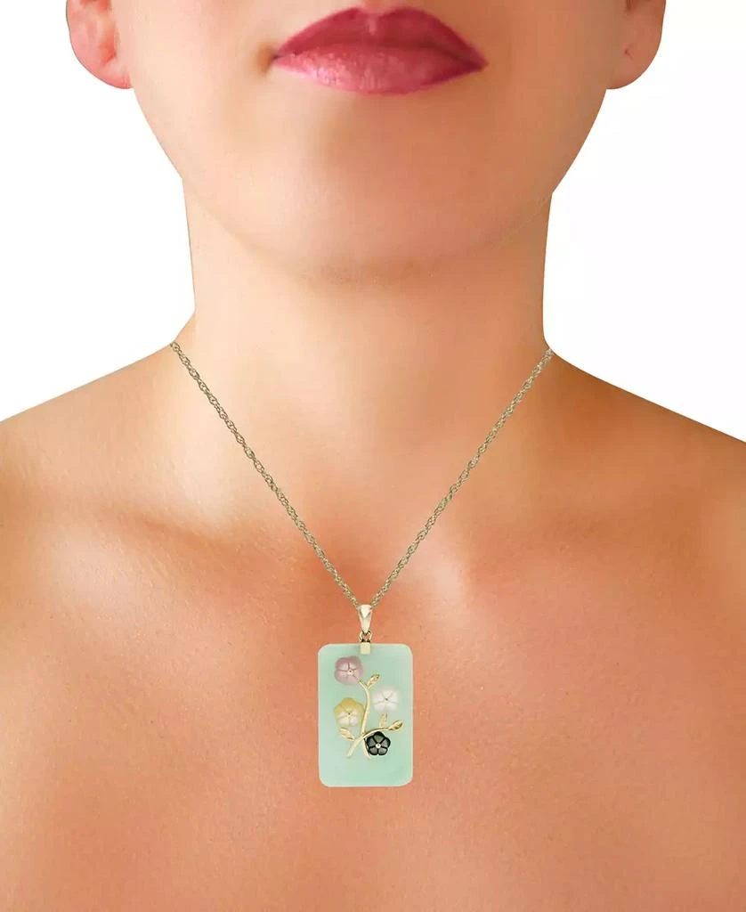 Macy's Jade or Onyx Carved Flower Pendant Necklace (25x38mm) in 14k Gold-Plated Sterling Silver 2