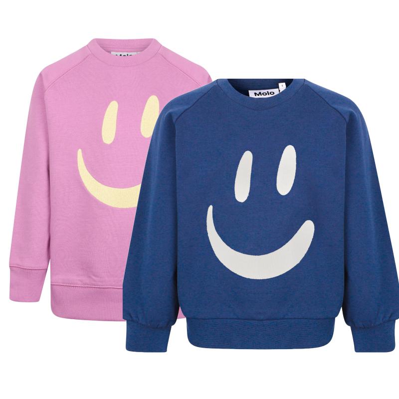 Molo Smiley face embroidery light purple and royal blue sweatshirts set