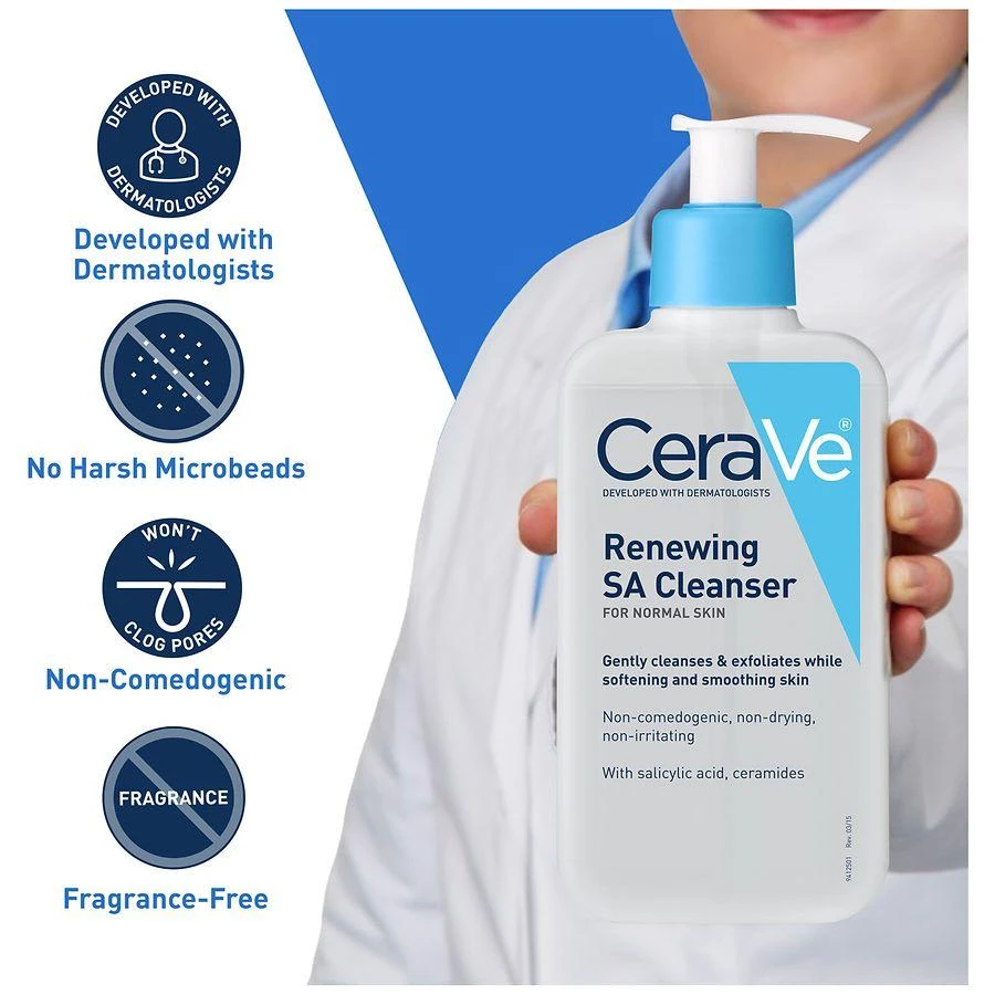 CeraVe Renewing SA Cleanser Exfoliating Salicylic Acid Face Wash for Normal Skin Fragrance Free 3