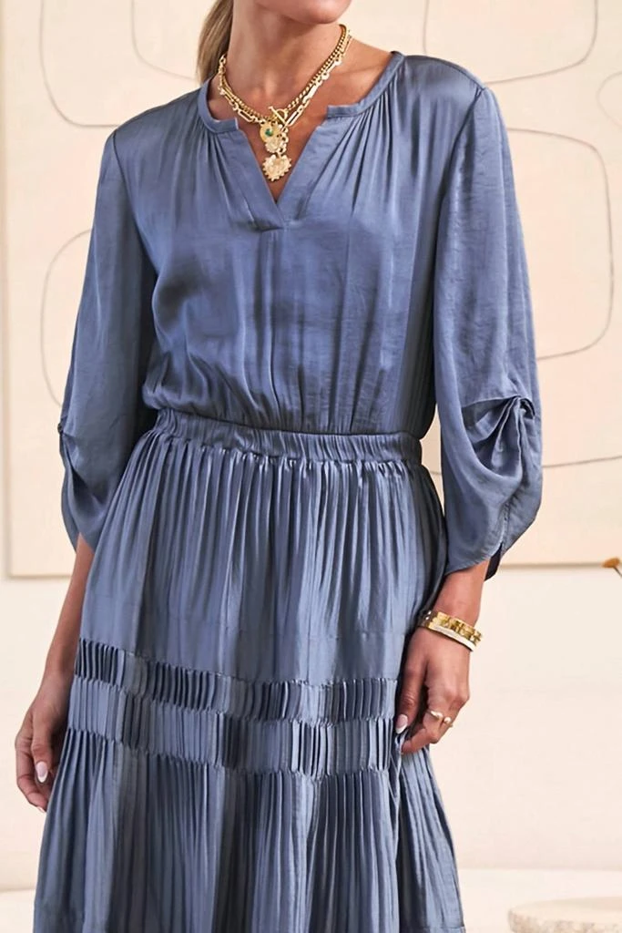 Current Air - Long Sleeve Split Neck Midi Dress With Pleated Skirt  On  Sale Now with Up to 46% Off | Discover Exclusive Deals & Savings at  BeyondStyle  Authentic current