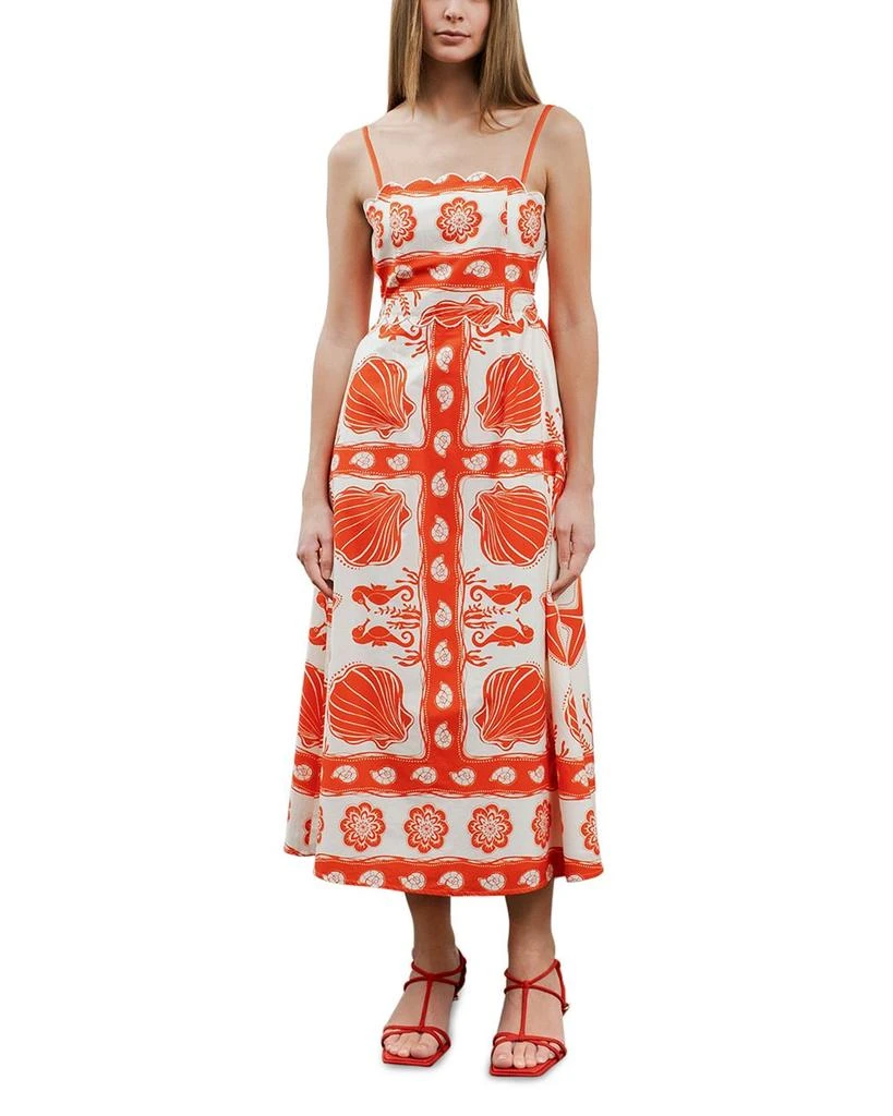 Moon River Printed Scallop Neck Midi Dress 1