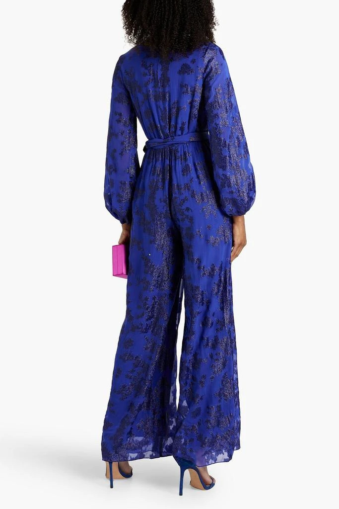 Monique Lhuillier Metallic fil coupé silk-blend wide-leg jumpsuit 3