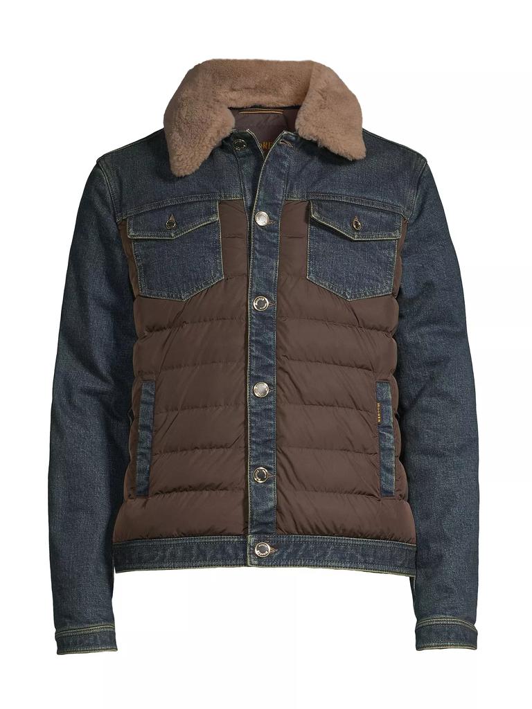 Moorer Shearling-Trimmed Denim Jacket