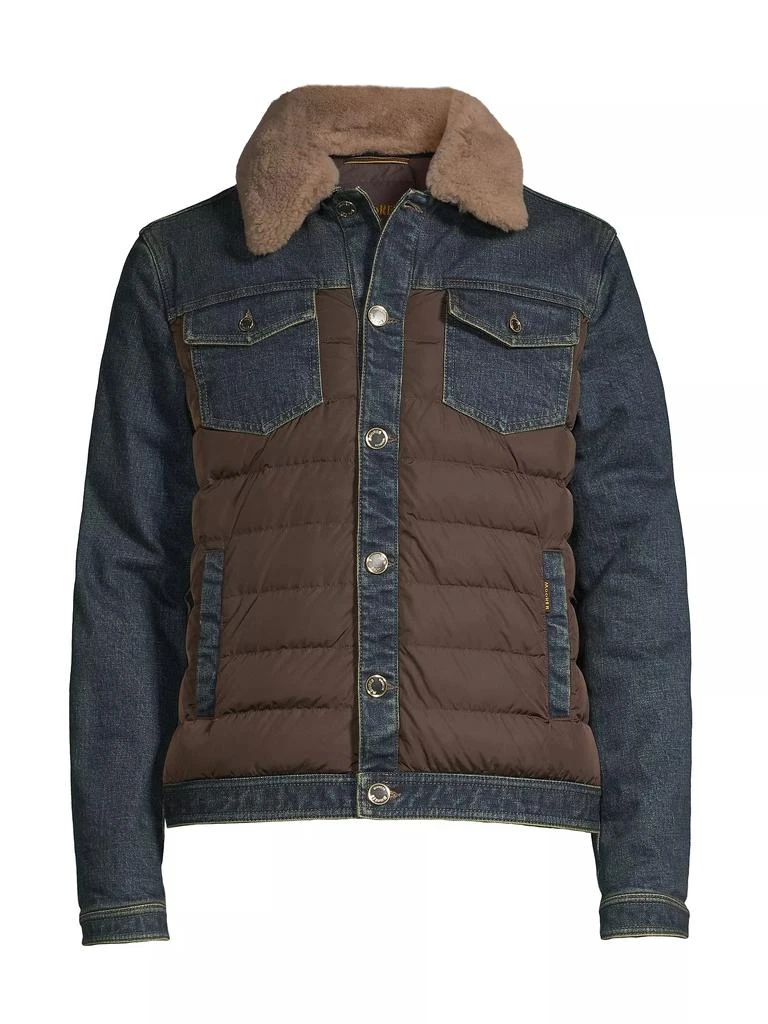 Moorer Shearling-Trimmed Denim Jacket 1