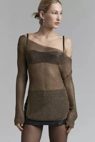 Silence + Noise Silence + Noise Karina Chainmail Knit Asymmetric Sweater 3