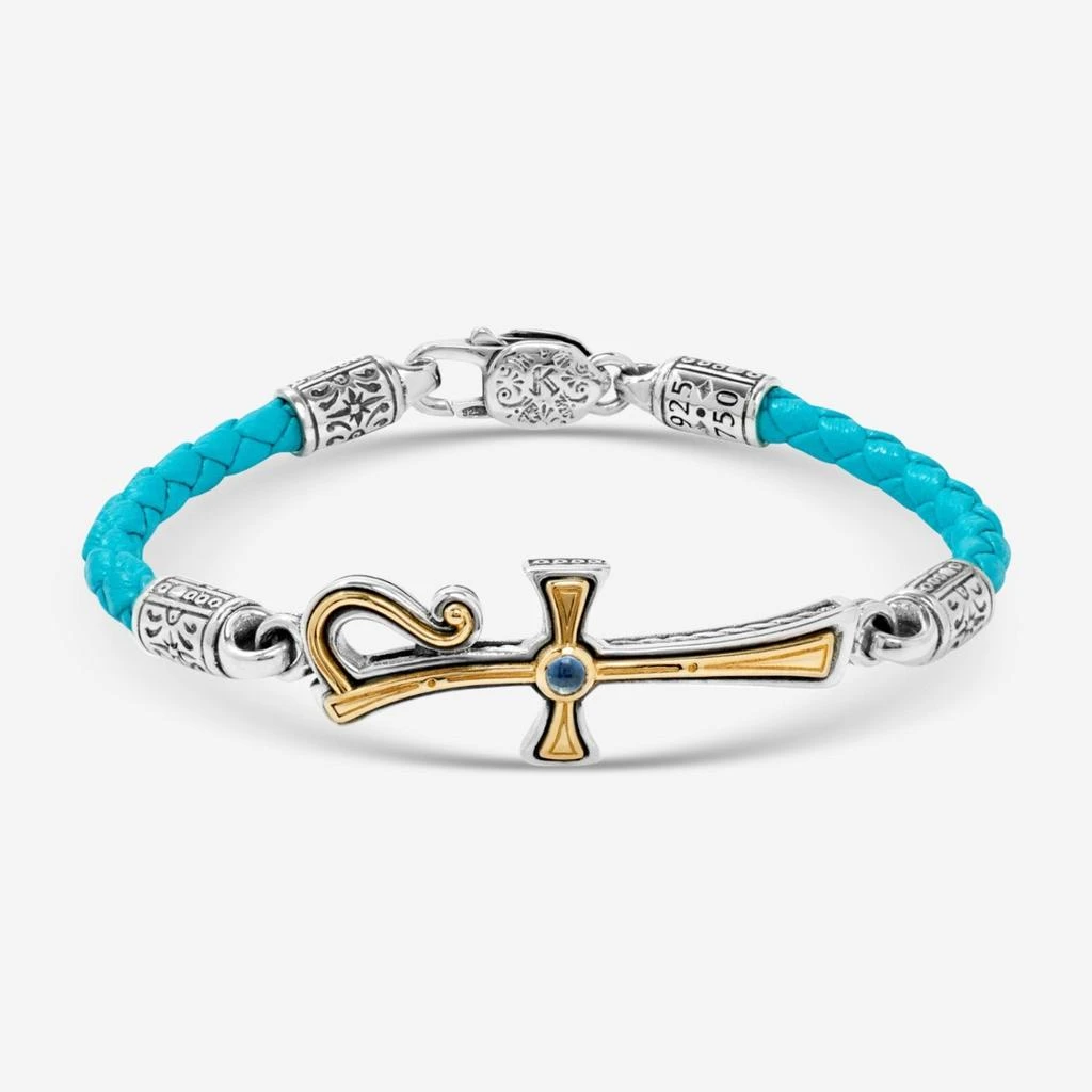 Konstantino Konstantino Dome Sterling Silver 
18K Yellow Gold Blue Spinel Leather Bracelet BKJ701-478-TRQ-copy