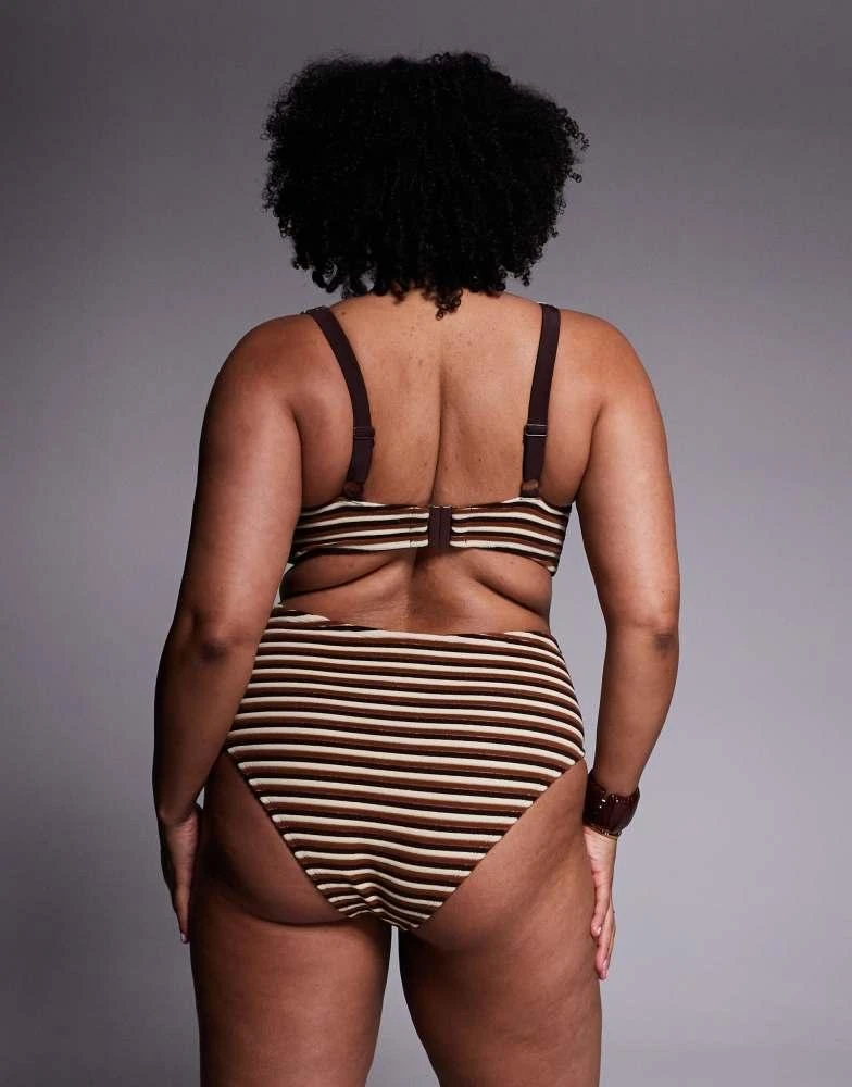 ASOS ASOS DESIGN Curve Tori towelling bikini short in stripe in caramel 2