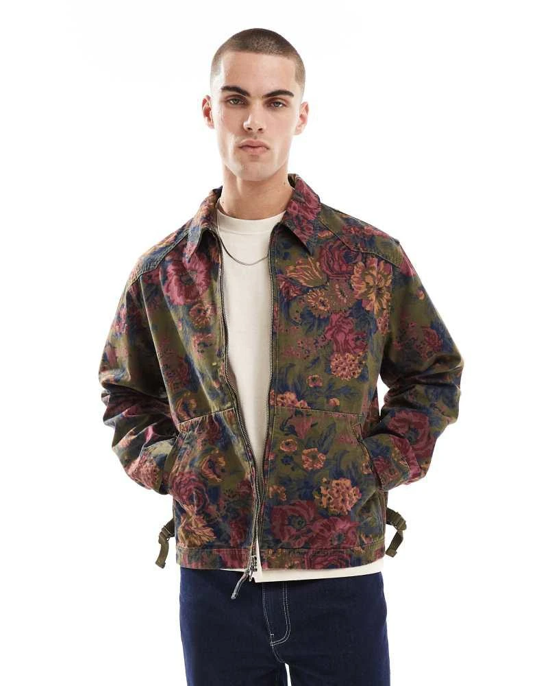 Levi's Levi's Polk cotton twill floral print harrington jacket relaxed fit in dark green 4