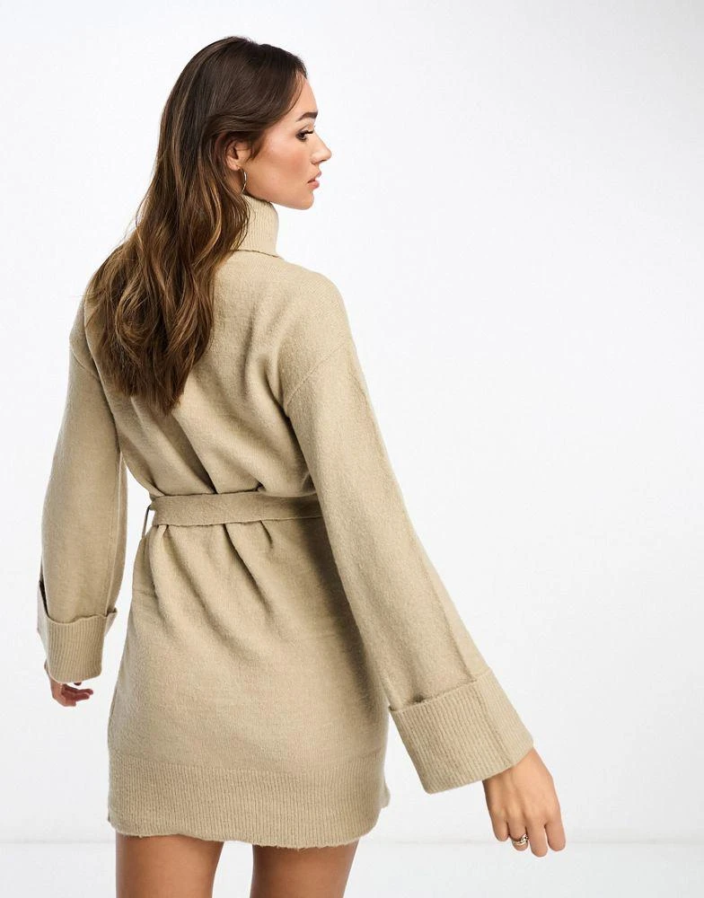 Vila Vila roll neck mini jumper dress with tie waist in cream 4