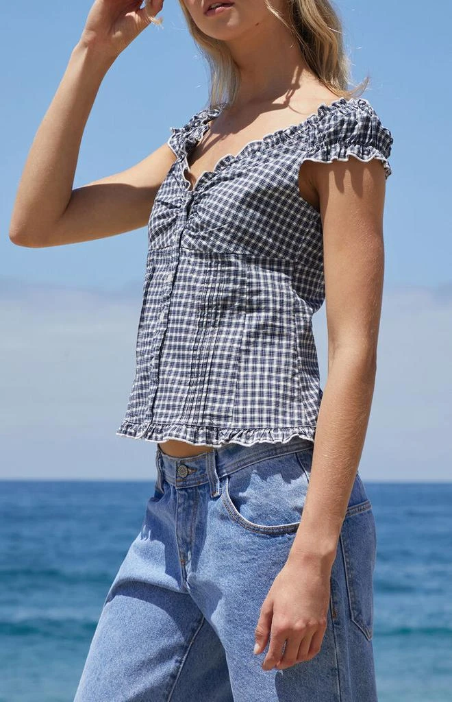 John Galt White & Blue Plaid Elena Top 3