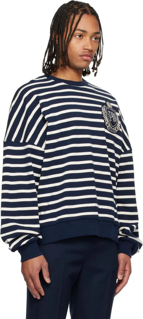 Balmain Navy 
White Cotton College Emblem Breton Stripes Sweatshirt 2