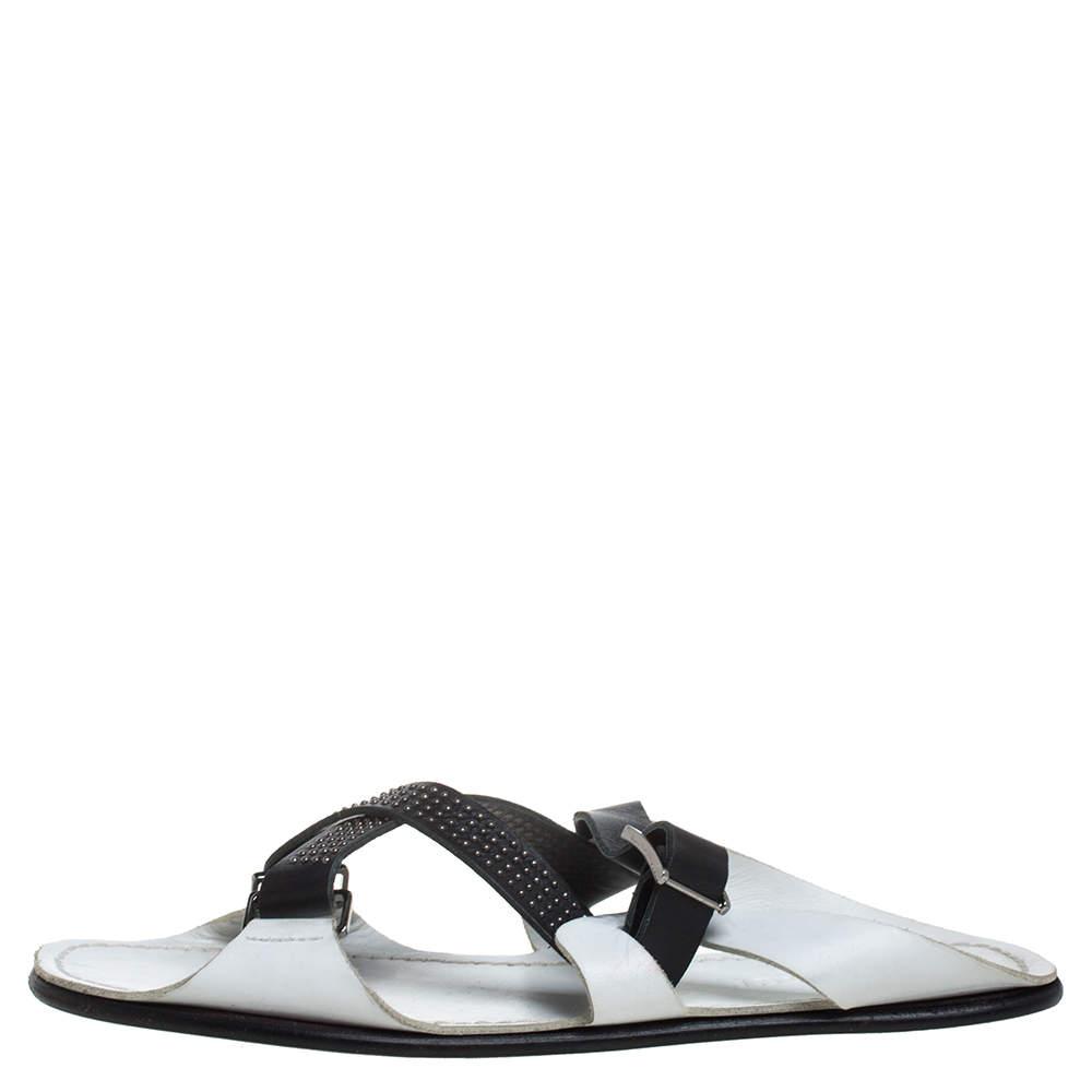 Versace Versace White Leather Crossover Slide Sandals Size 43
