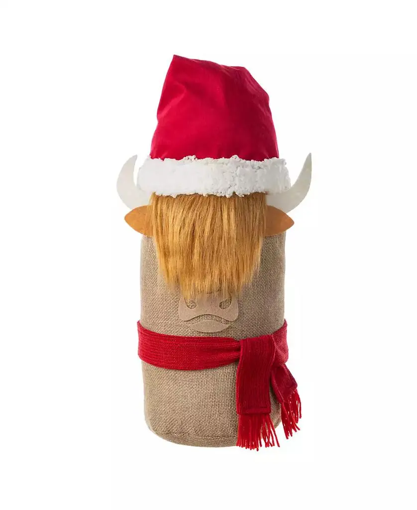 Glitzhome 20" Polyester Christmas Linen Highland Cow Doorstop Porch Décor