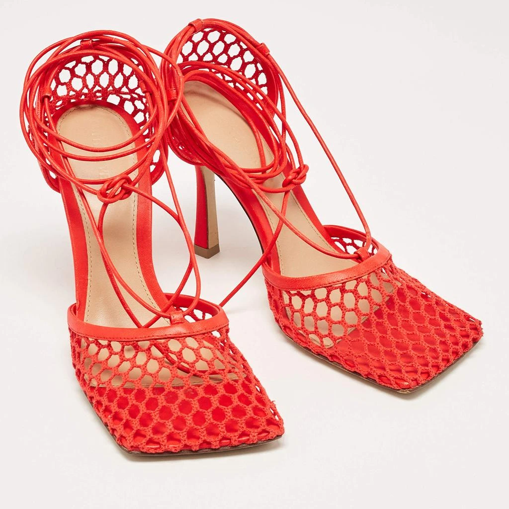 Bottega Veneta Bottega Veneta Coral Red Mesh and Leather Stretch Wrap Pumps Size 38 4