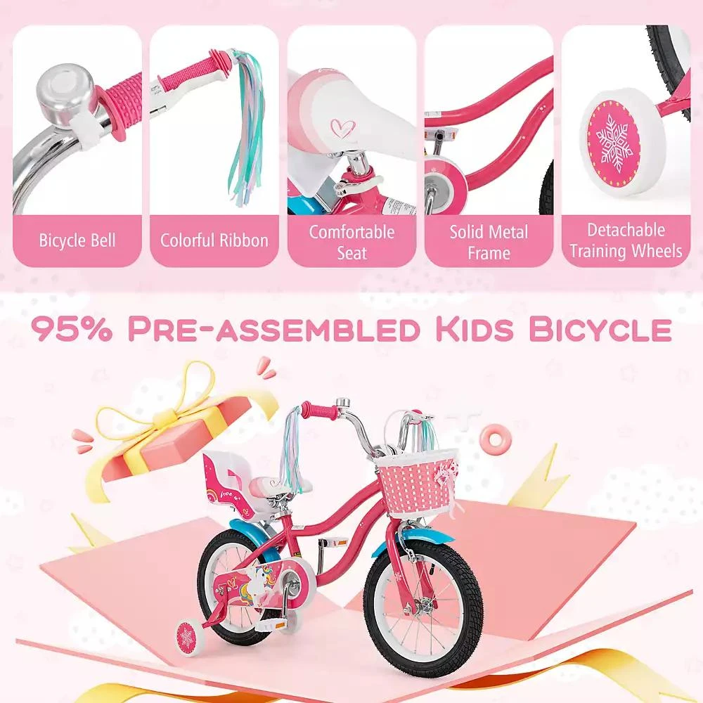 Slickblue Girls Bike for Kids with Doll Seat and Training Wheels for Safe and Fun Riding 5