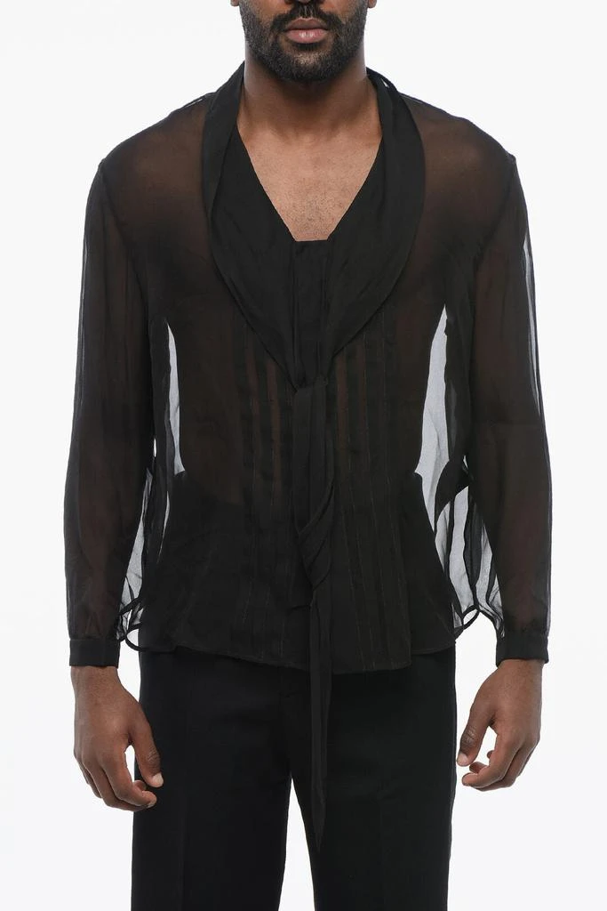 Yves Saint Laurent Saint Laurent Silk Tuxedo Shirt with Tie Neck Detail 1