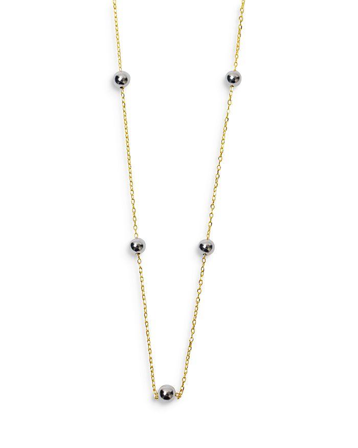 Argento Vivo Bead Station Necklace in Two Tone Sterling Silver, 16"-18"