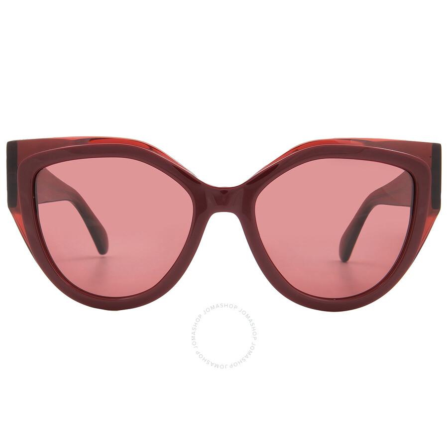 Shop Salvatore Ferragamo Burgundy Oval Ladies Sunglasses SF2008S
